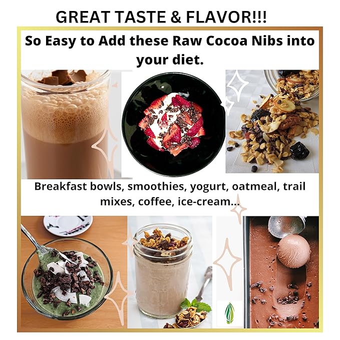 Cacao Nibs Organic - 100% Dark Chocolate Chips - Raw, Unsweetened Cocoa Pieces - 16 Oz - Keto and