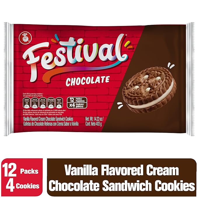 FESTIVAL Chocolate Cookies, Cream Chocolate Sandwich Cookies, Natural Dyes & Low Sodium, High Cream