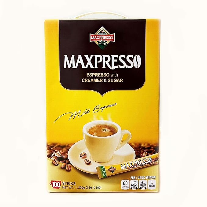 Maxpresso 3 in 1 Korean Instant Coffee Mix - Single Serve Sticks 100 Packets with Creamer and Sugar