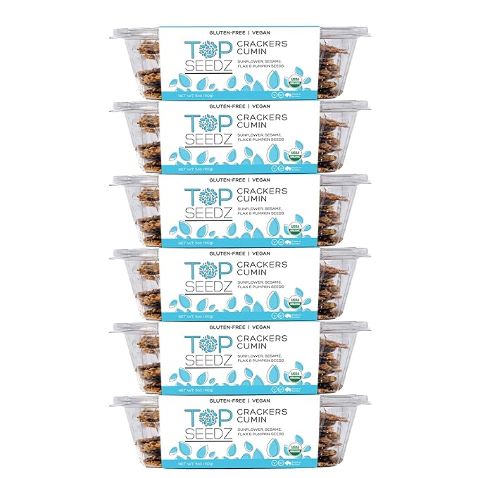 Top Seedz Certified Organic Gluten Free Cumin Seed Crackers | 6-Pack | 5 Ounces | Healthy Vegan