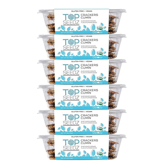 Top Seedz Certified Organic Gluten Free Cumin Seed Crackers | 6-Pack | 5 Ounces | Healthy Vegan