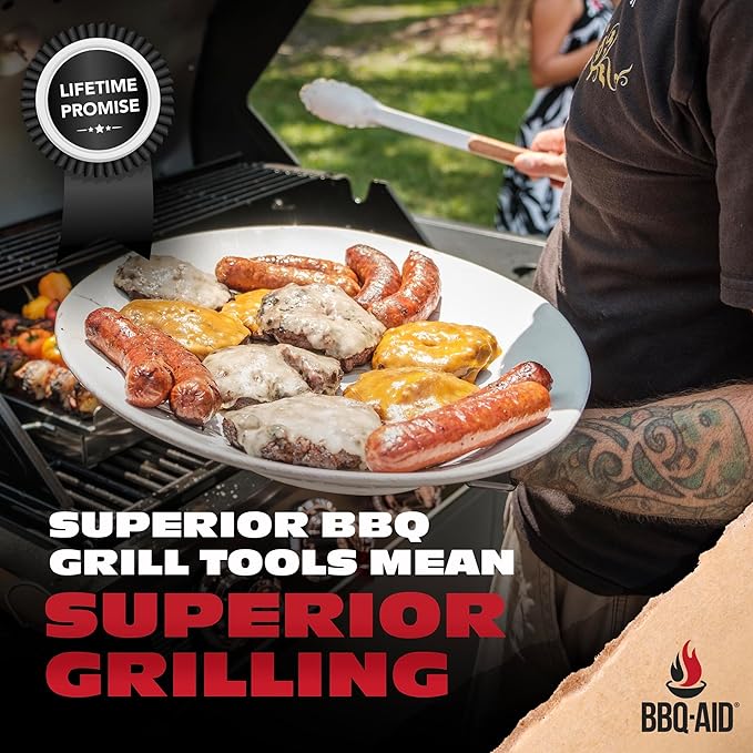 3 Piece BBQ Grilling Accessories Set - BBQ Tongs Spatula Fork Set - Heavy Duty Stainless Steel