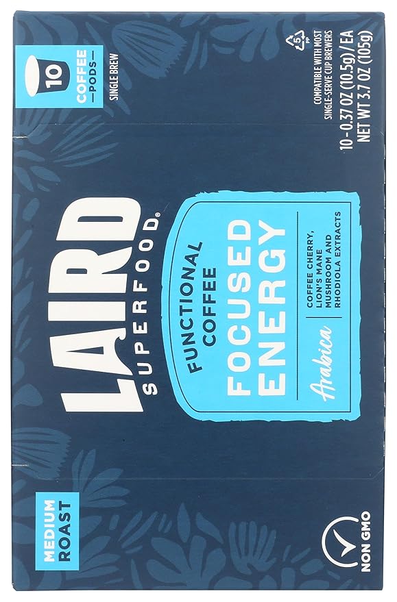 Laird Superfood K-Cups with Functional Mushrooms - Focused Energy, 10ct - Plant-Based Blend of