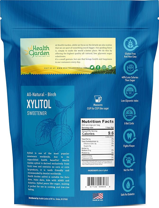 Health Garden Birch Xylitol Sweetener - 3 LBS Resealable Bag - Pure Birch Xylitol - Non GMO