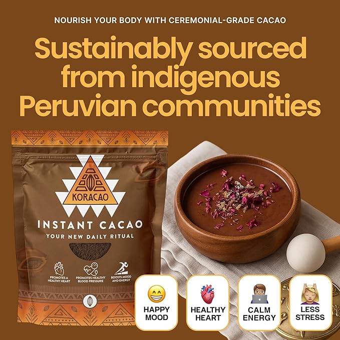 KORACAO Instant Ceremonial Cacao Powder | High-Flavanol Cacao Powder - 1000 MG Per Serving | New
