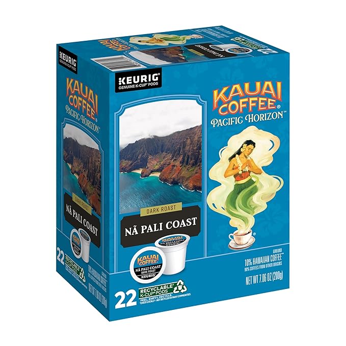 Kauai Coffee K-Cup Pods for Keurig Brewers – Arabica Coffee, 10% Hawaiian – Dark Roast, Nutty with