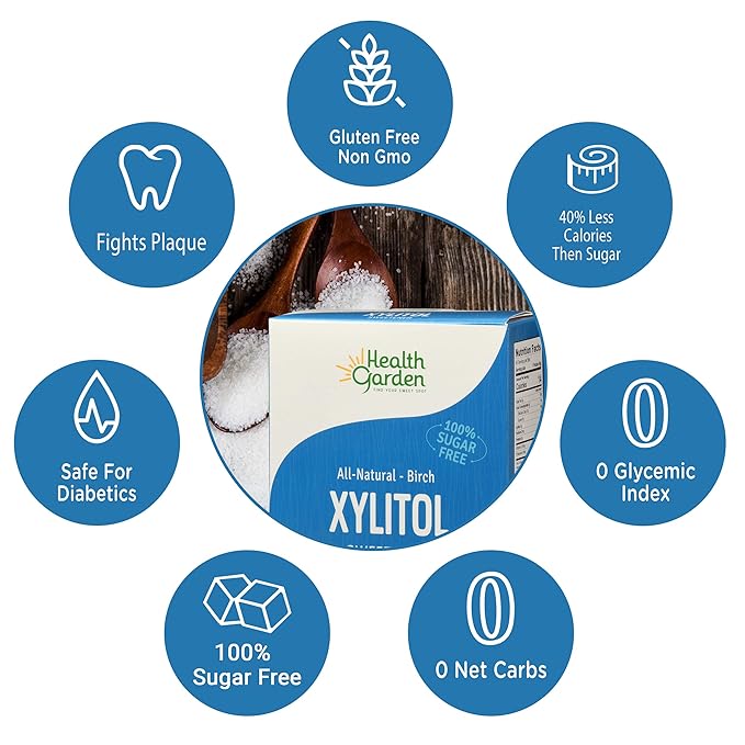 Health Garden Birch Xylitol Sweetener - 50 Packets - Pure Birch Xylitol - Non GMO, Kosher, and Made