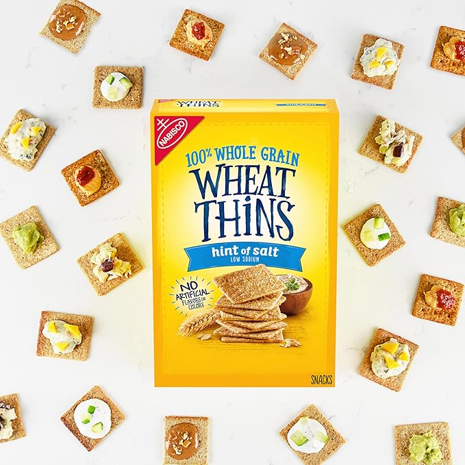 Wheat Thins Hint of Salt Low Sodium Snacks, Whole Grain Wheat Crackers, Bulk Snack Crackers, 6