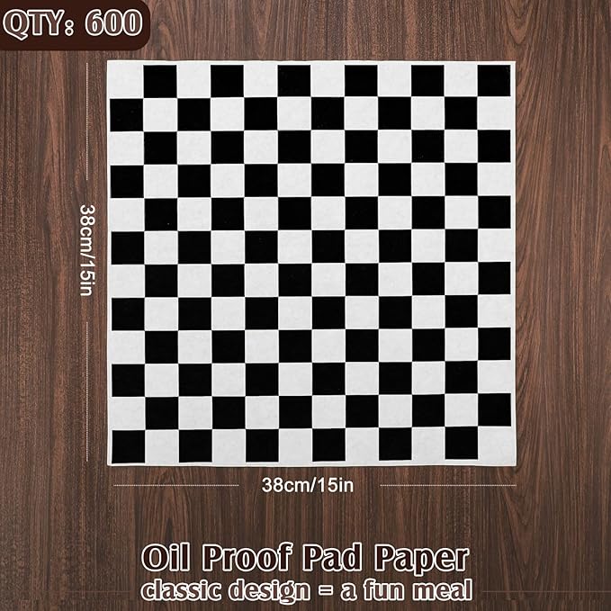 Honeydak 600 Pcs Sandwich Wrapping Paper Sheet 15x15 Checkered Food Wax Sheets Parchment Burgers