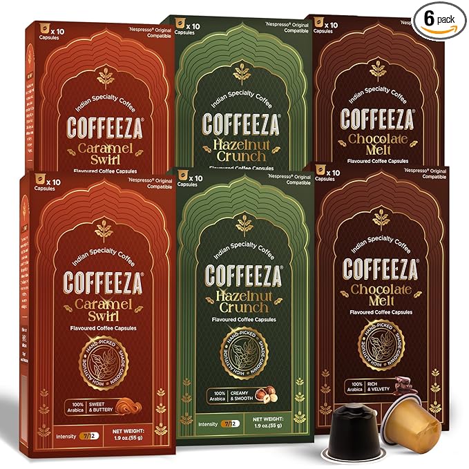 Coffeeza Variety Pack Flavoured – 60 Coffee Capsules (Pack of 6) – Original Line compatible