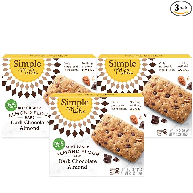 Simple Mills Almond Flour Snack Bars, Dark Chocolate Almond - Gluten Free, Made with Organic