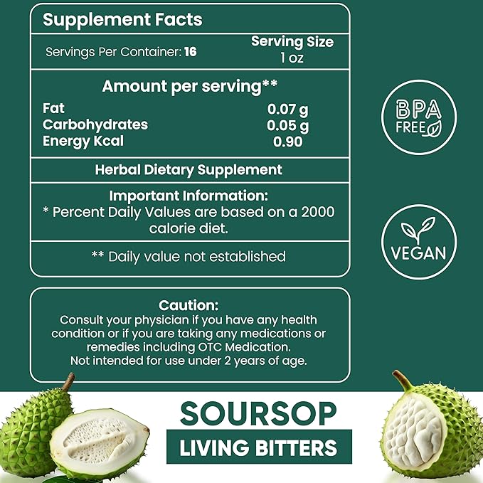 Herboganic Soursop Living Bitters for overall Health and wellness | Pack of 1 | 16 Oz