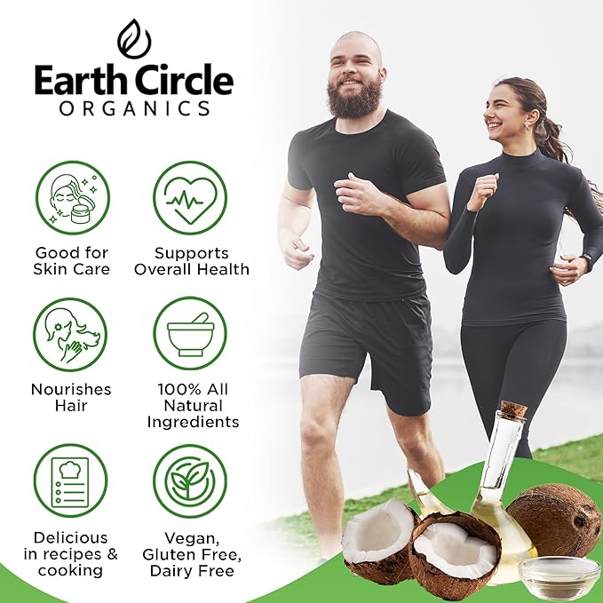 Earth Circle Organics Refined Coconut Oil - Ultra Premium Steam Refined, Keto & Paleo Friendly