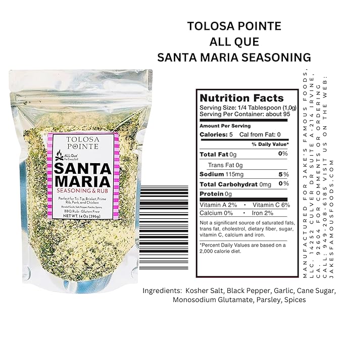 Tolosa Pointe All Que Santa Maria Seasoning & BBQ Rub for Chicken, Steak, Pork, Ribs, Prime Rib