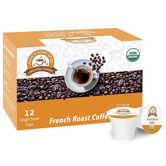 Alex's Low Acid Organic Coffee Single-Serve Pods (12-Pack) - French Roast