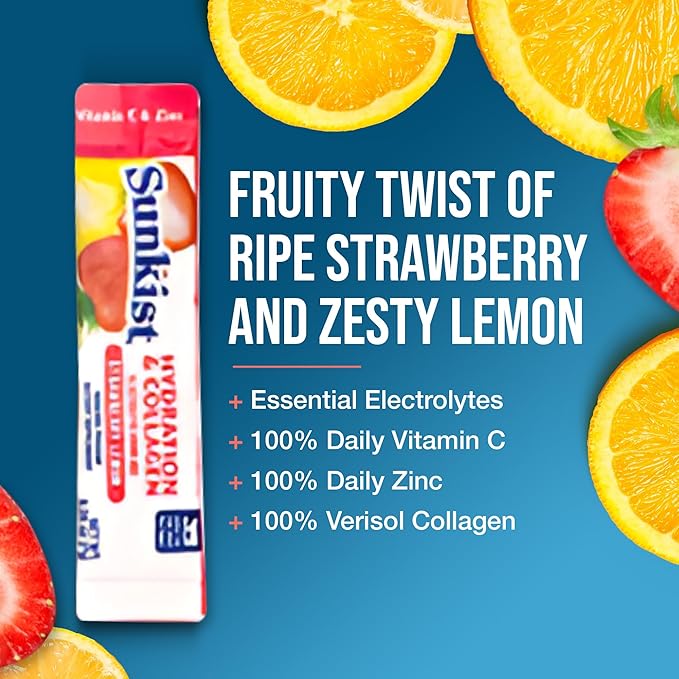 The Frozen Bean Sunkist Collagen Drink Mix - Hydration Strawberry Lemon Electrolyte Drink for Women