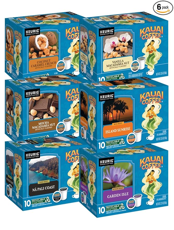 Kauai Coffee K-Cup Pods for Keurig Brewers – Arabica Coffee, 10% Hawaiian – Mild, Medium and Dark