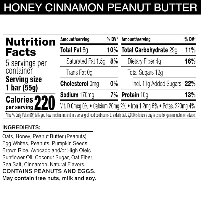 RXBAR Nut Butter and Oat Protein Bars, Protein Snacks, Snack Bars, Honey Cinnamon Peanut Butter (6