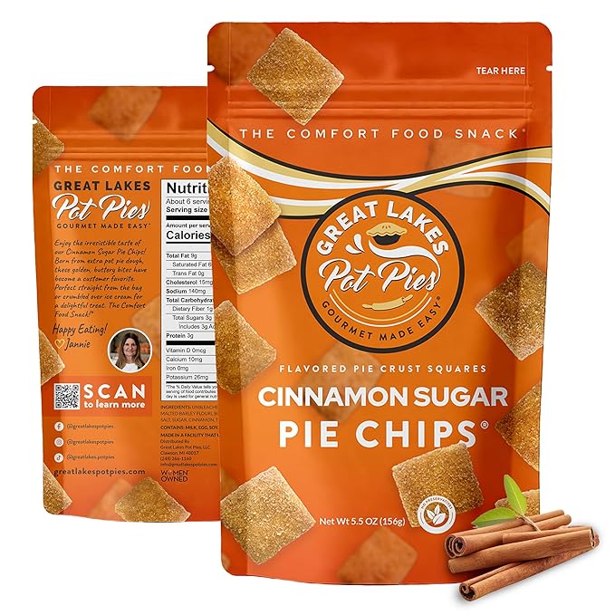 Great Lakes Pot Pies - Cinnamon Sugar Pie Chips - Crunchy Cookie Crisp - Buttery Cinnamon Snacks