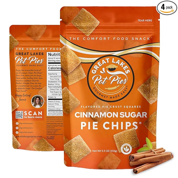 Great Lakes Pot Pies - Cinnamon Sugar Pie Chips - Crunchy Cookie Crisp - Buttery Cinnamon Snacks