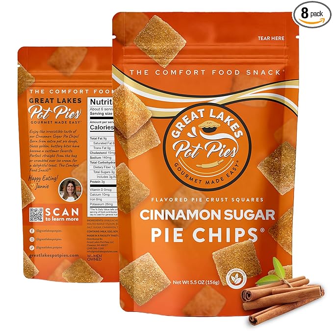 Great Lakes Pot Pies - Cinnamon Sugar Pie Chips - Crunchy Cookie Crisp - Buttery Cinnamon Snacks