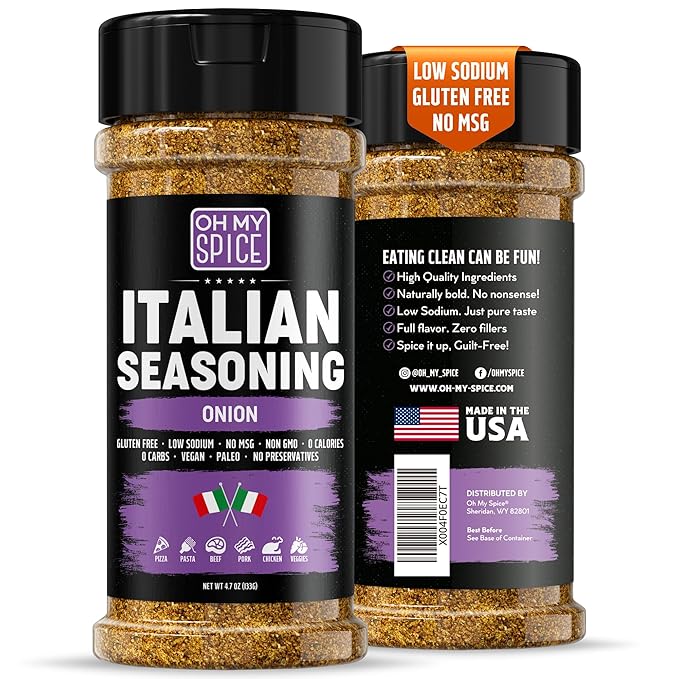 Italian Seasoning Blend Onion Powder Mix - Gluten Free & Low Sodium Pizza Seasoning for Bruschetta