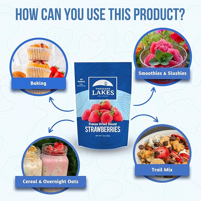 Thousand Lakes Freeze Dried Sliced Strawberries, Premium Fruit - Bulk 5 oz | No Sugar Added | 100%