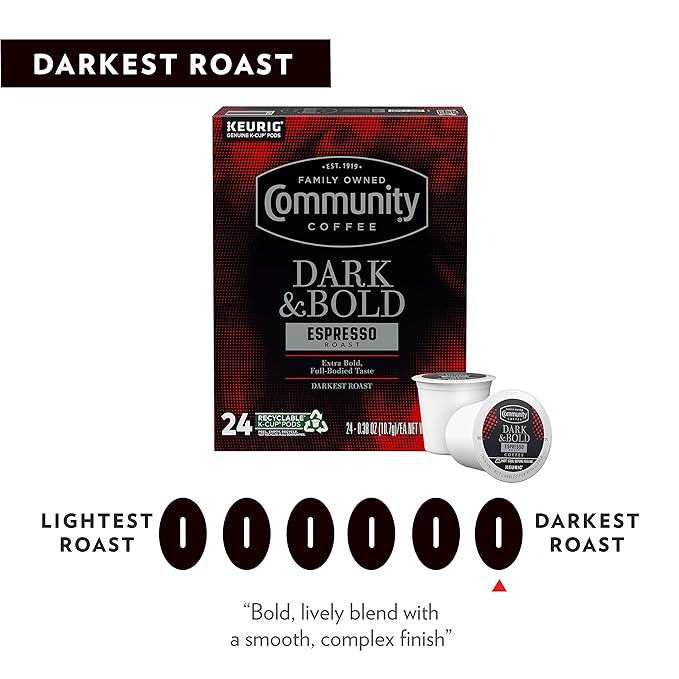Community Coffee Dark & Bold Espresso Roast 12 Count Coffee Pods, Extra Dark Roast Compatible with