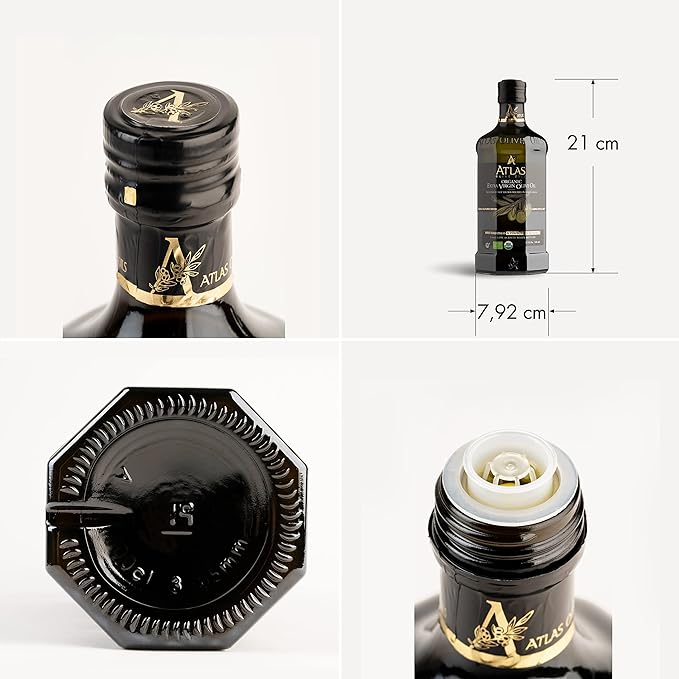 Atlas Organic Cold Pressed Moroccan Extra Virgin Olive Oil in Glass Bottle, Polyphenol Rich | EVOO