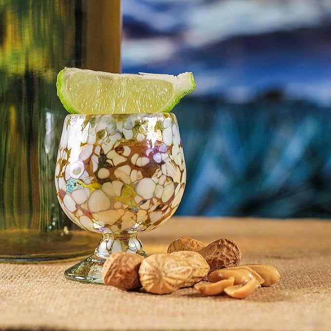 Authentic Mexican Tequila Hand Blown Shot Glasses - Set of 4-2 oz - Mini Glass Snifters - Heavy
