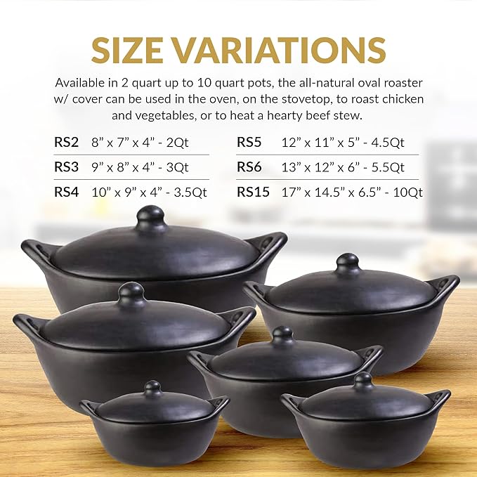 Authentic Chamba Covered Oval Roaster-Elegant, All-Natural Black Clay Casserole for Braising