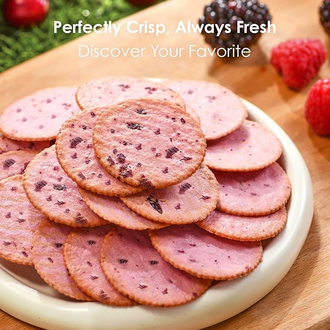 V-LOONG Rose & Multi Berries Biscuits, Vlife Baked Round Crackers, Sweet and Crispy Snacks, (1