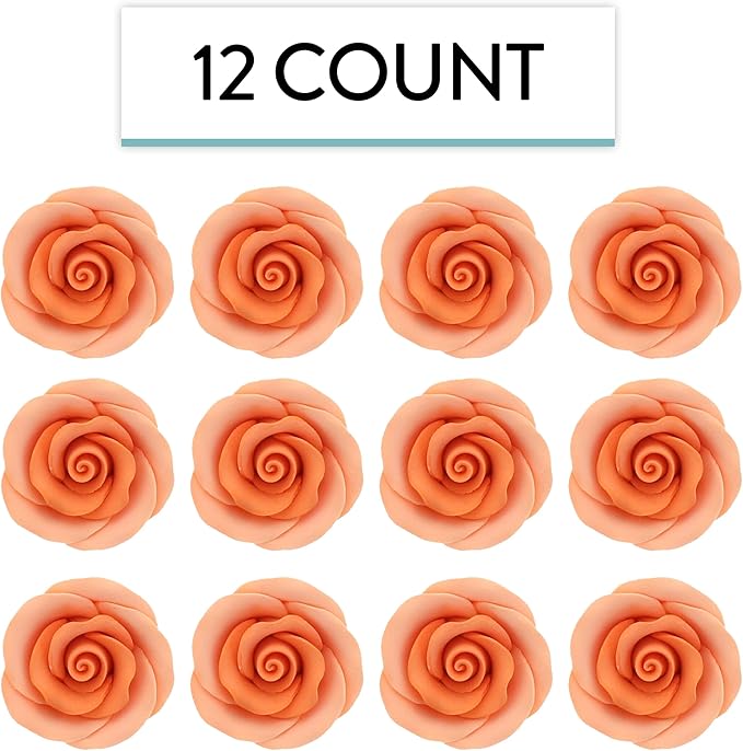 Global Sugar Art Premium Edible Roses, Peach, Unwired, Medium 1.5 inches, 12 Count by Chef Alan
