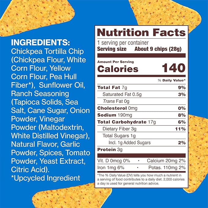 HIPPEAS Chickpea Tortilla Chips, Rockin??Ranch, 1 Ounce (Pack of 18), 3g Protein, 3g Fiber, Vegan