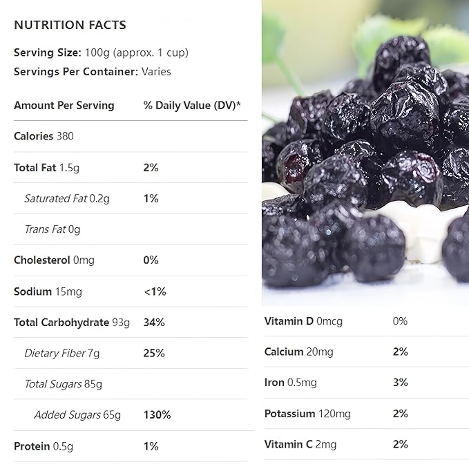 Premium Freeze-Dried Whole Blueberries 7oz (200g) - 100%, No Sugar Added | for Baking, Smoothies &