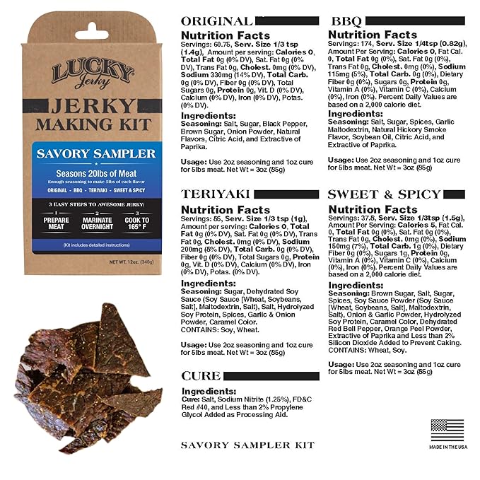 Lucky Jerky Ultimate Savory DIY Seasoning Kit - Makes 20lbs Total with 4 Flavors - Original, BBQ