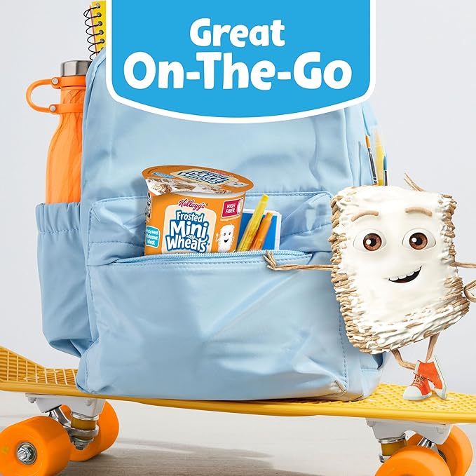 Kellogg's Frosted Mini-Wheats Breakfast Cereal Cups, High Fiber Cereal, Kids Snacks, Original, 30oz