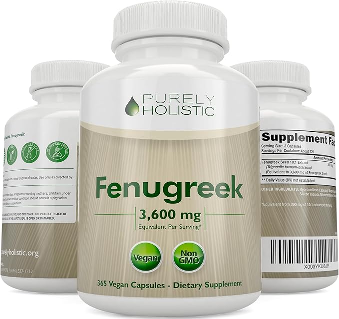 Purely Holistic Fenugreek Capsules 3600mg - 365 Vegan Capsules - Lactation Supplement - from