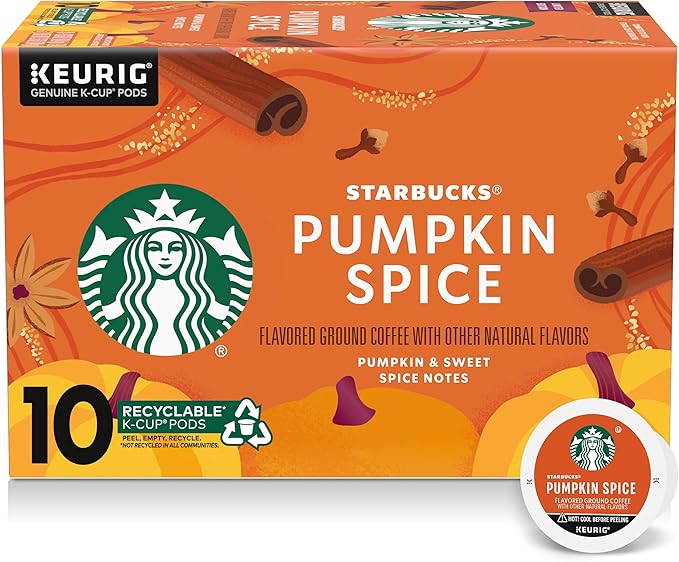 Starbucks K-Cup Coffee Pods—Pumpkin Spice Flavored Coffee—100% Arabica—Naturally Flavored—1 box (10
