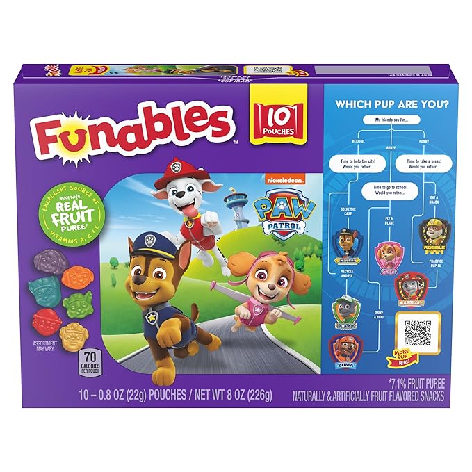 Funables Fruity Snacks, PAW Patrol, Assorted Fruit, Flavored Snacks, 0.8 oz 10 ct