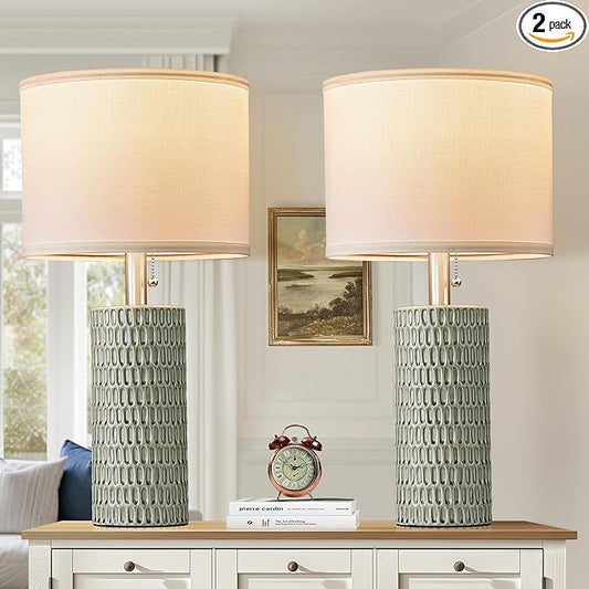 Table Lamps for Living Room Set of 2, Ceramic Table Lamps for Bedroom, 20" Modern Lamps for Night