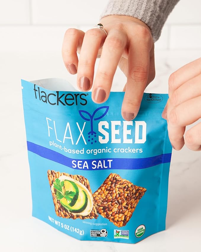 Flackers Organic Sea Salt Flaxseed Crackers, 5 Ounce 1-Pack, Gluten Free, Non GMO, Vegan, Keto