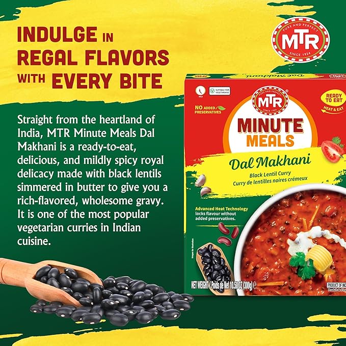 MTR - Minute Meals: Dal Makhani - Rich Black Lentil Curry - Authentic Indian Ready-To-Eat Meal - No
