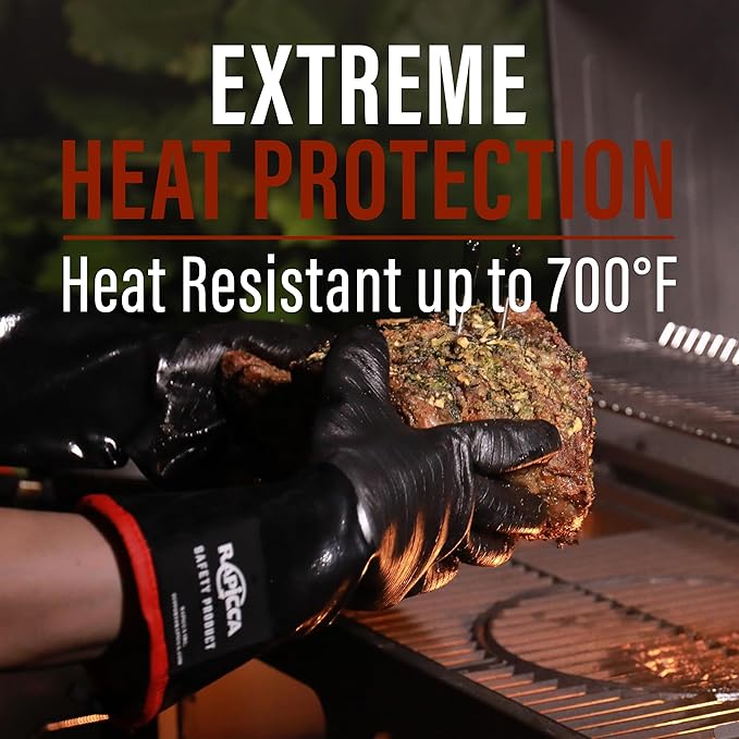 RAPICCA 700°F Heat Resistant BBQ Grill Gloves: Oil Resistant Waterproof for Smoking Grilling