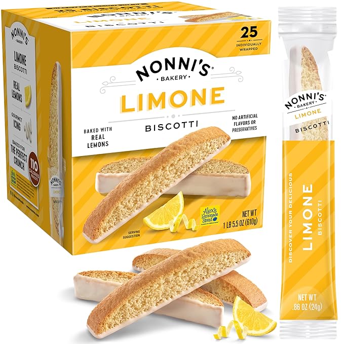 Nonni's Limone Lemon-Iced Biscotti Cookies ??Individually Wrapped Italian Tea-Time Snack, Crunchy