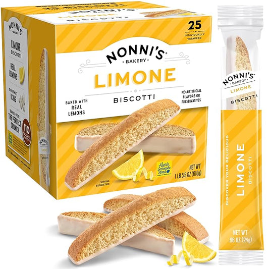 Nonni's Limone Lemon-Iced Biscotti Cookies ??Individually Wrapped Italian Tea-Time Snack, Crunchy