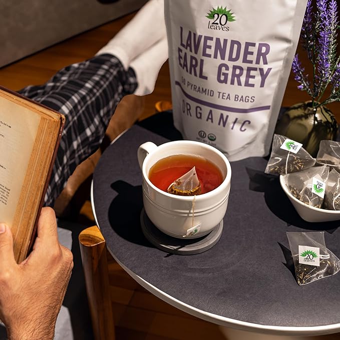 Lavender Earl Grey Black Tea - 100% Certified Organic - 50 Pyramid Tea Bags Sachets in a Resealable