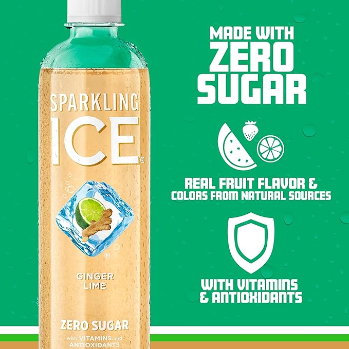 Sparkling Ice, Ginger Lime Sparkling Water, Zero Sugar Flavored Water, with Vitamins and