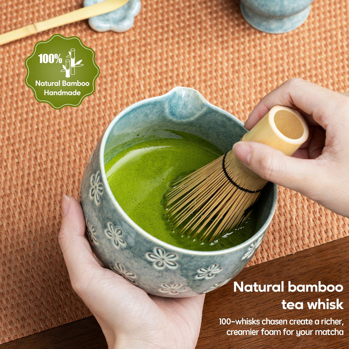 Veraelle Matcha Whisk Set, Ceramic Matcha Set, 6 Pcs Matcha Kit Includes Matcha Bowl, Matcha Whisk