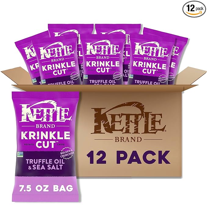 Kettle Brand Potato Chips, Krinkle Cut, Truffle Oil & Sea Salt Kettle Chips, 7.5 Oz (Pack of 12)